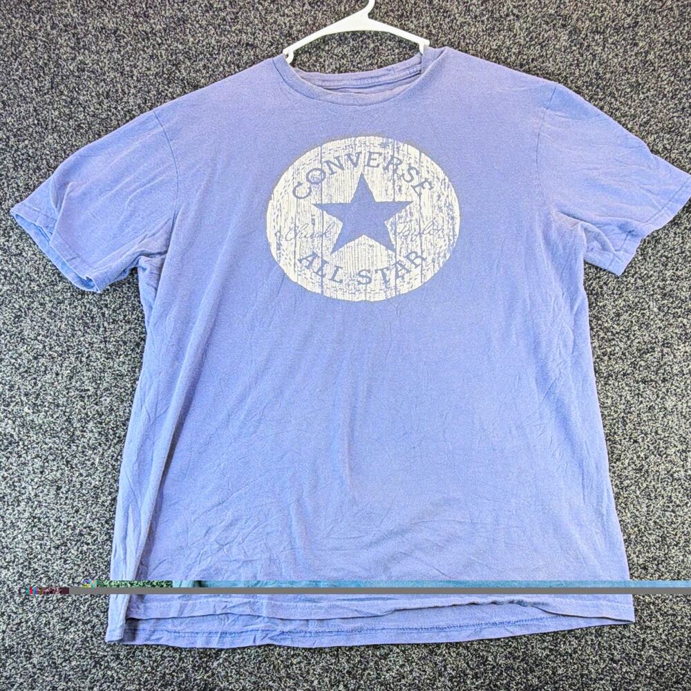 Converse All Star Men's Blue Graphic Logo Crew Neck Short Sleeve Cotton Knit XL